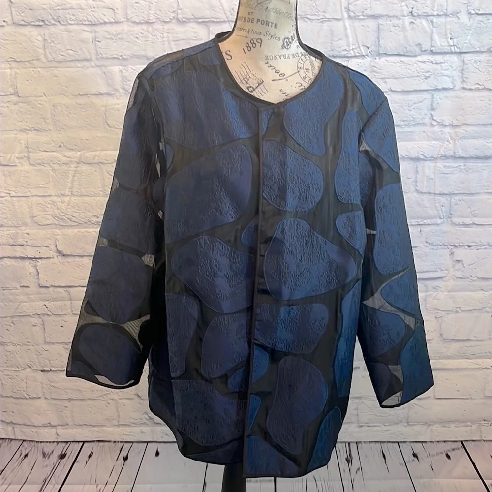 Chico’s Travelers Open Jacket Giraffe Abstract Print Organza Jacquard Sheer XL